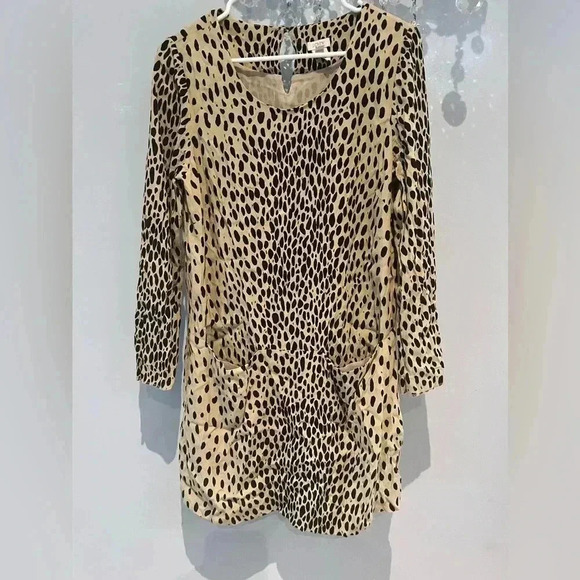 J. Crew Women's Leopard Print Shift Dress 8 Long Sleeve Front Pockets Lined - Picture 1 of 6